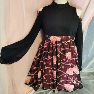 MA*RS Black Dress Small Black Long Sleeve Jewelry Print Agejo Gyaru Prom Party